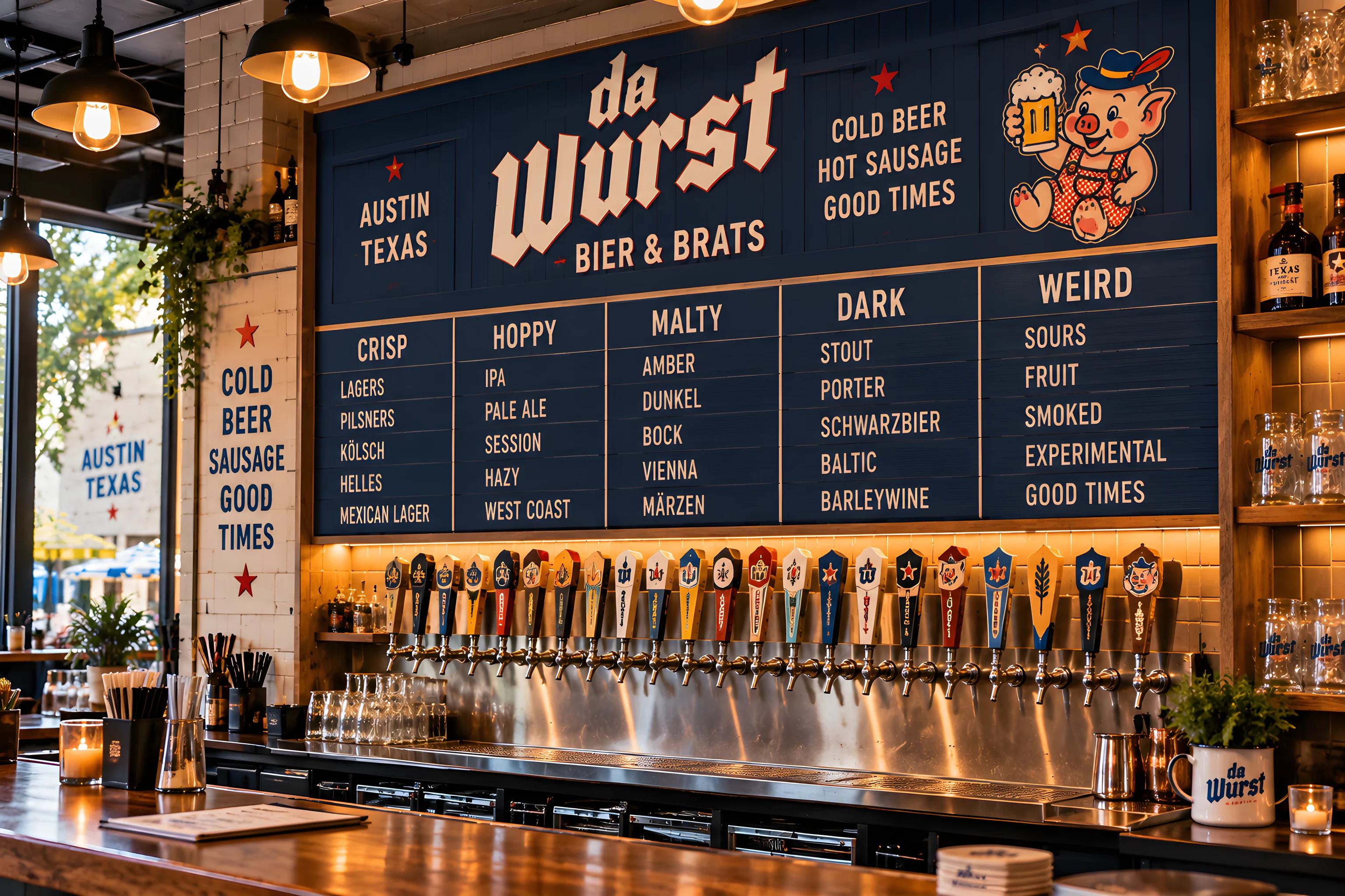 The Da Beer board above the 44-tap wall
