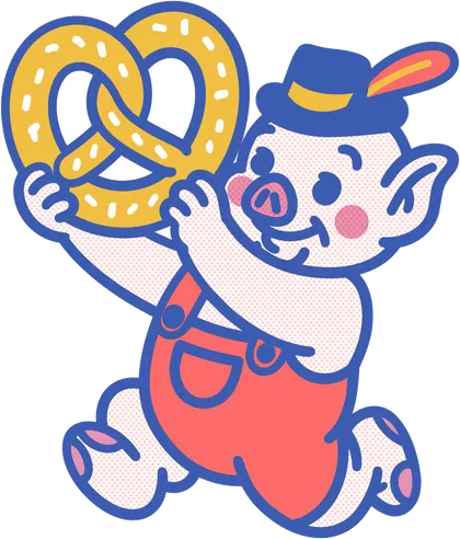 Mr. Tipsy running with a pretzel